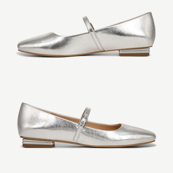 Franco Sarto Tinsley Mary Jane Flat in Silver Faux Leather Size 8 - Picture 3 of 12